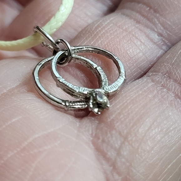 Vintage Silver Tone Engagement and Wedding Band Necklace Pendant Charm - Picture 6 of 16